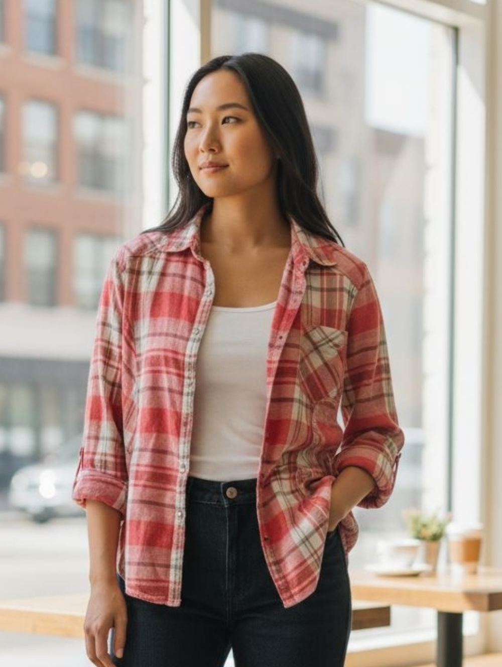 Maurices Red Cream Plaid Flannel Shirt XL Women’s Long Sleeve Button Down Top 💵 - Picture 3 of 3